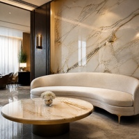 Dalle de pierre frittée polie Or de Dubaï 1800x1200x9mm, finition veinée or blanc pour comptoir, mur, sol, projet d'intérieur de luxe