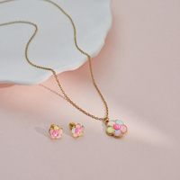 Ensemble de bijoux pour petite fille, collier et boucles d'oreilles en acier inoxydable hypoallergénique, motif fleur, cadeau pour petites filles