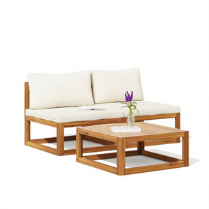 Conjunto de Muebles de Jardín de Madera de Acacia Color Crema, 2 Plazas, Resistente a la Intemperie - Product Image 1