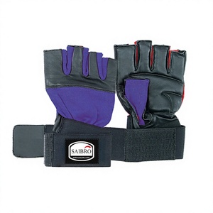 Gants de fitness demi-doigts SAIBRO en cuir PU avec sangle de poignet réglable pour musculation et gym, unisexe - Product Image 2