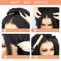 Perruque mi-tête sans colle, style afro bouclé crépu, pour débutantes, 3-en-1 avec queue de cheval et bandeau, multi-styles, cheveux humains brésiliens Remy de grade 12A