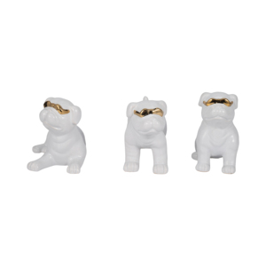 Statuette di Bulldog, Scultura Moderna in Ceramica Bianca con Baffo Dorato, Decorazione per Casa, Soggiorno, Mensola, Tavolino, Ufficio - Product Image 1