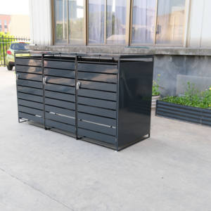 Poubelle en métal et acier de 206x75x115 <span class=keywords><strong>cm</strong></span>, facile à assembler, triple poubelle de jardin d'extérieur, poubelle à roulettes, remise pour l'extérieur, style naturel - Product Image 6