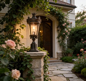 European retro large pillar garden pillar <b>light</b> Ip65 waterproof electric E27 pillar <b>light</b> European pillar <b>light</b> - Product Image 5