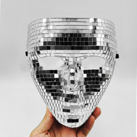 Masque de bal masqué réaliste en verre miroir de luxe pour Halloween, costume de cosplay, impression typographique classique, paillettes de boule disco