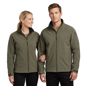 Unisex Olive Green Softshell <b>Jacket</b> Zipper Closure <b>Mandarin</b> <b>Collar</b> Waterproof Hooded Front Casual Outdoor Winter Regular Fit - Product Image 1