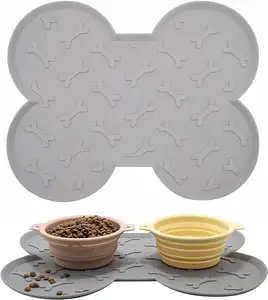 Dog Food Mat Waterproof Silicone Cat Dog Feeding Mat para Alimentos e Água Bone Shaped Pet Placemat Non Spill Puppy Dish Tray