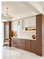Buffet Modulaire Personnalisé pour Toute la Maison, Écologique, Moderne, Bicolore, Blanc Crème, Grain de Bois, Portes en Verre Cintrées, LED