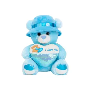 High quality product customizable be used as a gift blue love heart teddy bear plush toys