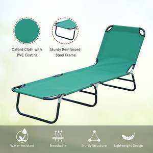 Db Green Folding Sun Lounger <b>Chair</b> 5 Level Adjustable Back Breathable Outdoor Beach Pool <b>Patio</b> <b>Recliner</b> - Product Image 6