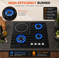Table de cuisson multi-combustibles (gaz, électrique, GPL) à économie d'énergie, compatible avec divers ustensiles de cuisson, surface en verre trempé, haute performance (encastrable ou sur table)