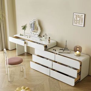 Màu Trắng góc Vanity phụ nữ nội thất phòng ngủ đa chức năng trang điểm bàn dressers với LED gương - Product Image 2