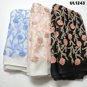 2025 nueva moda Guatemala <span class=keywords><strong>Sky</strong></span> <span class=keywords><strong>Blu</strong></span> 3D flores bordado malla encaje francés tela para Omán boda para fiesta - Product Image 1