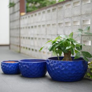 Macetas de Cerámica Mdj, 10, 12 y 15 Pulgadas, Color Azul Oscuro, Diseño Moderno con Orificio de Drenaje para Jardín - Product Image 2
