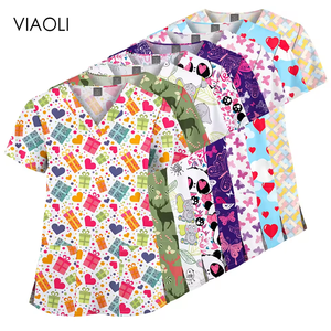 Medical Stretch <strong>Scrubs</strong> Women Men Salon Uniform Lightweight Printed <strong>Scrub</strong> <strong>Tops</strong> Spot Wholesale Custom Brand Customize Patterns - Product Image 1