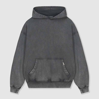 Hoodie Pria Bordir Custom Oversize Drop Shoulder dengan Saku, Ramah Lingkungan, Katun Tebal, Cuci Asam, Vintage