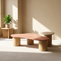 Table basse personnalisable en travertin naturel de luxe avec base en bois, style antique, tables à thé Sabi pour appartement, salon