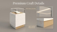 Vitrine à bijoux sur mesure avec base en marbre, éclairage LED, comptoir d'exposition en verre et métal doré pour magasin de détail