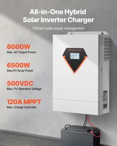 ระบบพลังงานแสงอาทิตย์แบบไฮบริด MPPT สำหรับกริดไฟฟ้า 220-240V ขนาด 6.3kW/10kW พร้อมหน้าจอ LCD แสดงผลเดี่ยว คลื่นไซน์บริสุทธิ์ ประสิทธิภาพ 98% 50/60Hz - Product Image 3