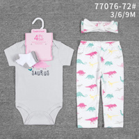 Vêtements pour bébés nouveau-nés en gros, ensembles d'été 4 pièces pour bébés filles et garçons de 6 mois, motifs animaux/floraux, manches courtes