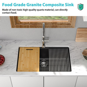 Sarlai gruppo 32 "x 19" quarzo composito con sporgenza Workstation <span class=keywords><strong>nero</strong></span> <span class=keywords><strong>opaco</strong></span> 32 pollici granito lavello da <span class=keywords><strong>cucina</strong></span> - Product Image 5