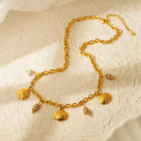 Collar de la Serie Ocean, Joyería Impermeable al por Mayor, Chapado en Oro de 18K, Cadena Ovalada de Acero Inoxidable, Dijes de Concha Marina