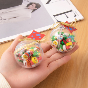 Gomme à effacer en forme de boule de Noël, PVC, ronde, dessin animé, à suspendre, cadeau pour étudiant, papeterie en gros - Product Image 3