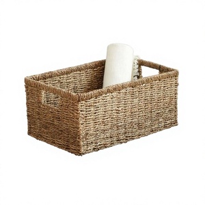 Rectangular <b>Plant</b> Fiber Storage <b>Basket</b> With Handles Rustic Style Multi Purpose Neatening Organizer - Product Image 3