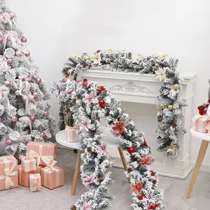 Рождественская декоративная сосновая игольчатая гирлянда из ПВХ для украшения лестничных перил, флокирование, 2,7 м, искусственная Рождественская гирлянда