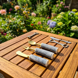 Buy 2026 Best Design Best Quality Stainless Steel Flatware Set of 3 Pcs & Dark Gray Color Marble Handle Kitchen Utensils - Product Image 1