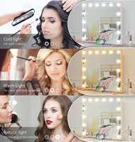 Miroir de maquillage de courtoisie avec 14 ampoules Lumières Grand miroir mural de bureau éclairé avec port de chargeur USB Écran tactile intelligent