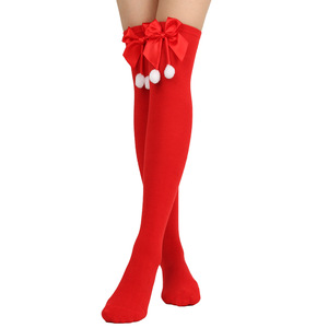 Bow Boule <span class=keywords><strong>de</strong></span> Noël boule sur les chaussettes au genou Long tube pour femme Europe et États-Unis vacances Noël bas rayés - Product Image 4