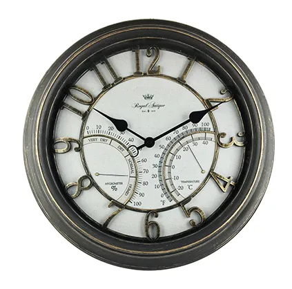 16-дюймовые наружные античные настенные часы, металлические водонепроницаемые настенные часы с температурой и влажностью, круглые бесшумные большие часы в стиле ретро