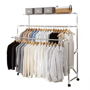 Stainless Steel Clothes Drying Rack with 4 extendable hanging rods, Rolling Collapsible Garment Rack ,Clothes Hanger