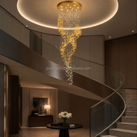 Lustre en spirale longue en verre et métal pour projet hôtelier, lampe suspendue pour escalier à haut plafond, décoration décorative pour hôtels et villas