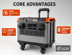 Station d'alimentation portable 3000W 2688Wh, alimentation de secours solaire pour la maison, UPS, alimentation de secours US 110V, 4 prises AC avec kit solaire pliable 400W - Product Image 1