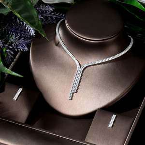 HIBRIDE Top Square Cubic Zirconia Party Prom Collar y Pendientes Novias Conjuntos de Joyas para Boda Dama de Honor Accesorios - Product Image 1