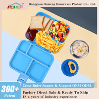 Boîte à lunch portable Aohae pour filles, boîte à lunch scolaire pour enfants en plastique, 4 compartiments, micro-ondable, avec pot isotherme