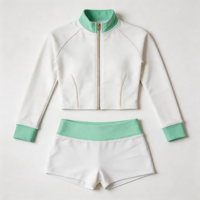 Conjunto de 2 Piezas: Chaqueta Corta con Cuello Alto y Shorts de Cintura Alta con Efecto Levanta Glúteos, Estilo Vanguardista, Minimalista y Urbano para Verano