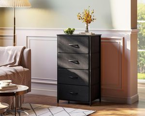 <span class=keywords><strong>Commode</strong></span> de rangement en tissu <span class=keywords><strong>noir</strong></span> avec 4 tiroirs, structure en acier <span class=keywords><strong>et</strong></span> plateau en <span class=keywords><strong>bois</strong></span> pour chambre à coucher - Product Image 2
