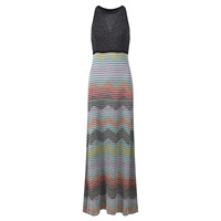 Robe longue élégante pour femme, col rond, sans manches, coupe ajustée, haut de gamme, à rayures color block, pour le quotidien et les occasions décontractées