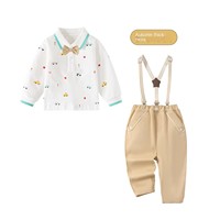 Polo en piqué rayé style preppy avec col rabattable et ensemble de bretelles pour bébés garçons, idéal pour les tenues formelles d'automne et les premiers anniversaires