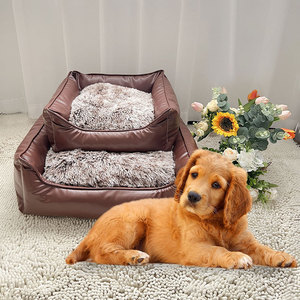 Faux Leather Dog Cat Bed <strong>Liner</strong> Square Deep Sleep <strong>Pet</strong> Bed Mat - Product Image 1