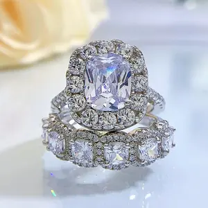 Nieuwe Luxe Sieraden 925 Sterling Zilveren Ringen Paar Grote Witte Topaz Cz Diamant Edelstenen Vrouwen Wedding Bridal Ring Set