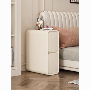 Cream Bedside <b>Table</b> Solid Wood Storage Nightstand Bedroom Minimalist Modern <b>Small</b> Ultra Narrow 20cm Gap - Product Image 1