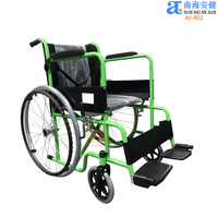 Fauteuil roulant manuel AJ-804 économique, rond, rigide, avec revêtement en poudre noir et frein à main