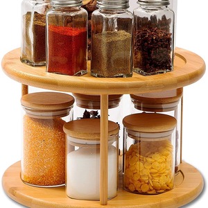 Estante giratorio de bambú para especias de 2 niveles, redondo, con plato giratorio de 360 grados, organizador de almacenamiento de cocina para especias y condimentos - Product Image 1