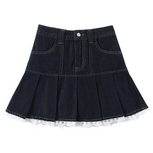 American-style Retro <strong>Denim</strong> Short <strong>Skirt</strong> Lady, Lace New Floral Ruffled High-waisted Half-<strong>length</strong> Dress - Product Image 6