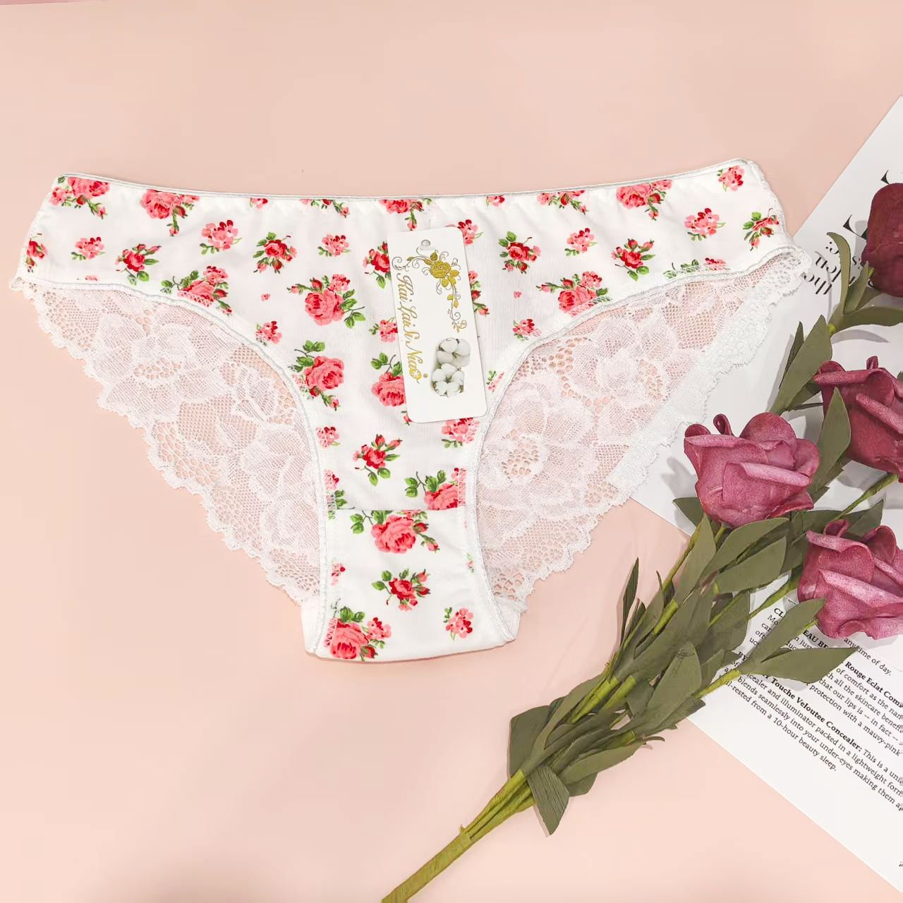 Women Printing Flower Lace Panties Cotton Wholesale 12pcs/pack Mix Colors One Dozen Women Panties