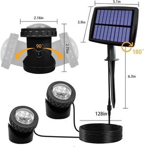 Projecteur <span class=keywords><strong>solaire</strong></span> pour bassin à 2 têtes, étanche IP68, 6 LED, submersible, pour aménagement paysager, extérieur, jardin, aquarium, piscine - Product Image 2